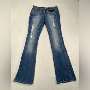 Vintage Mudd 7‎ Distressed, Rhinestone, Bootcut Flare Y2K Denim Jeans